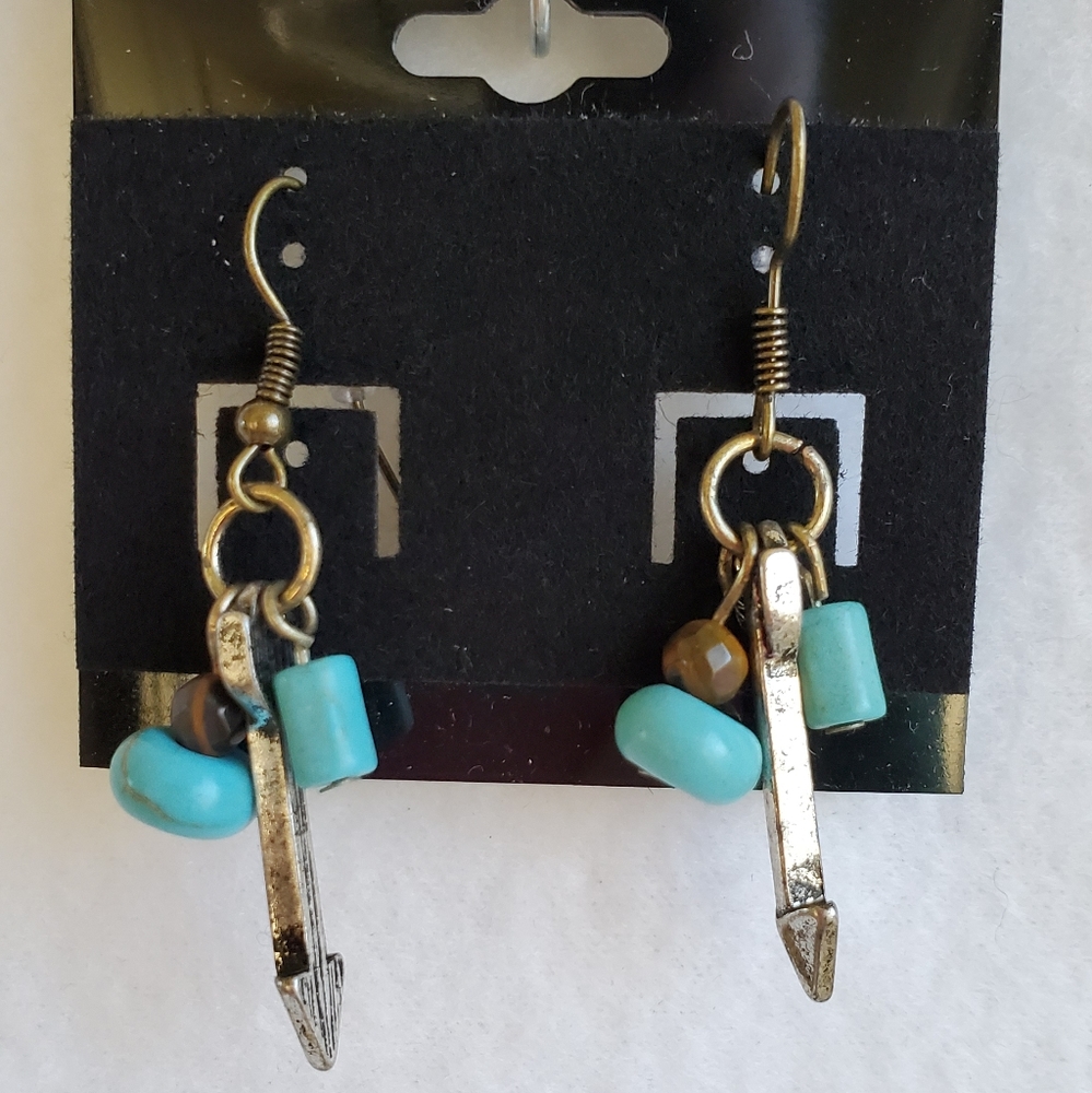 Womens arrows and turquoise hook earrings
